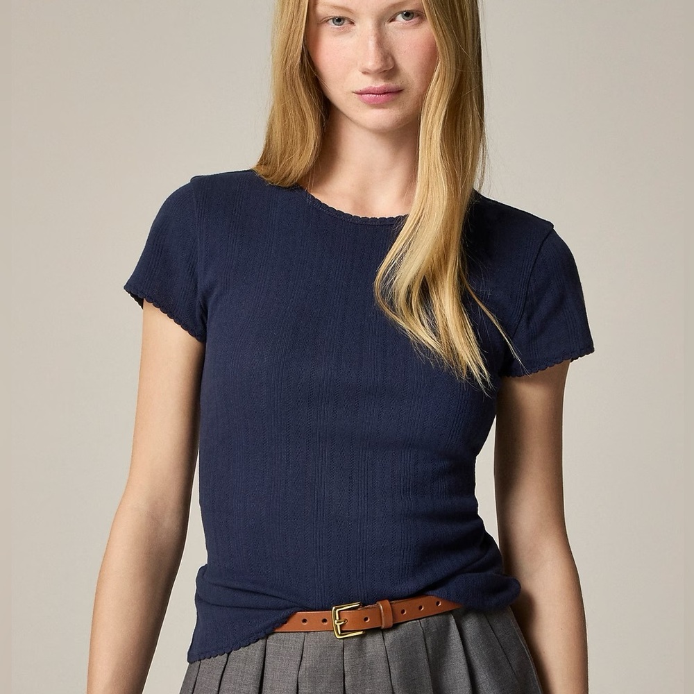 J.Crew navy pointelle tee